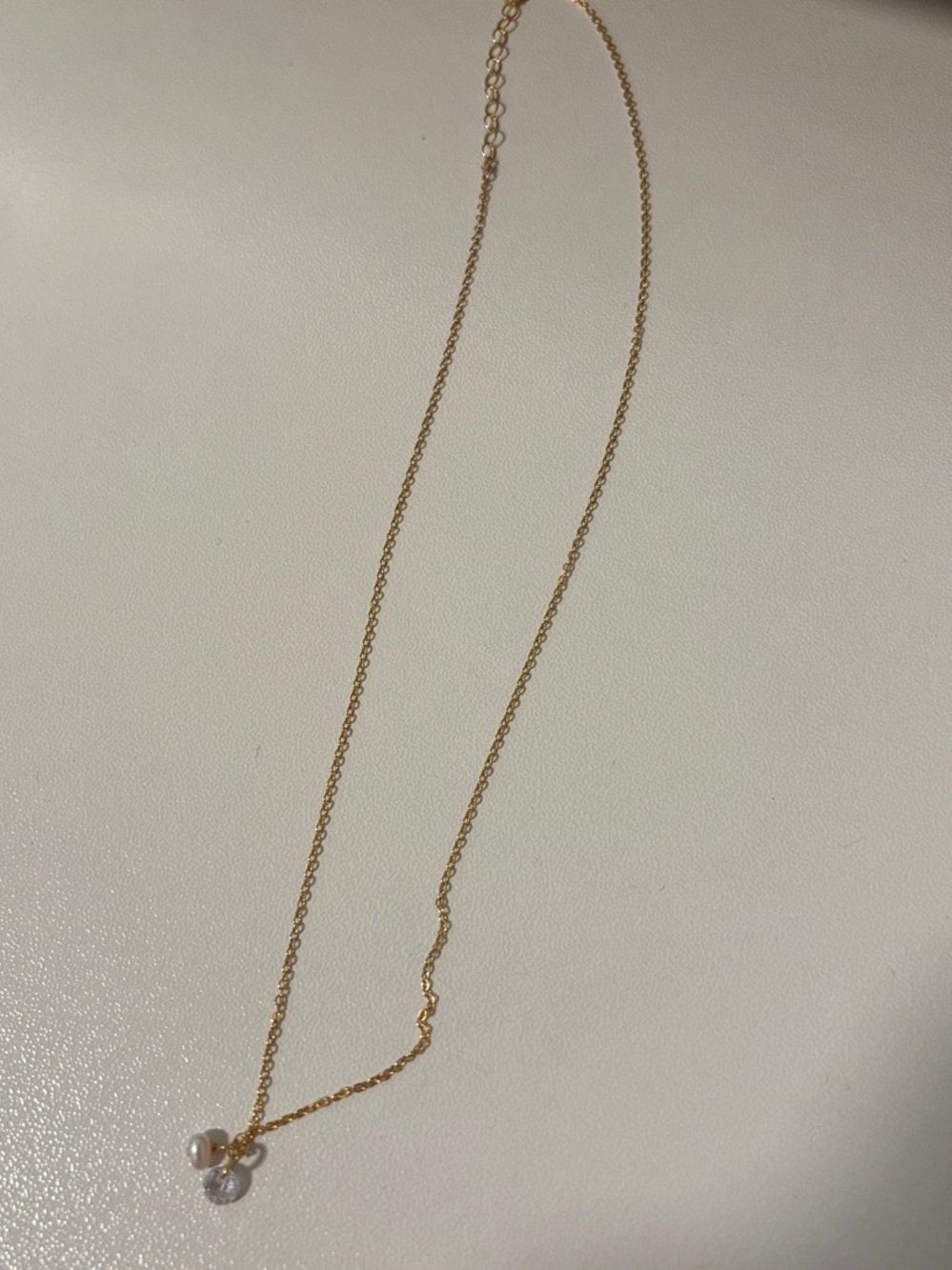 Delicate Gold Pearl and Crystal Pendant Necklace
